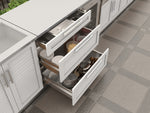 NewAge Outdoor Kitchens Stainless Steel Louvered Doors 5-Piece Cabinet Set with with 3-Drawer, Bar, Grill Cabinet, Platinum Griddle and Countertop-74955-Garage Giant 