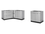 NewAge Outdoor Kitchens Stainless Steel 4-Piece Cabinet Set with 3-Drawer, 2-Door, Corner Shelf and 2-Door Drawer Cabinet-66749-Garage Giant 