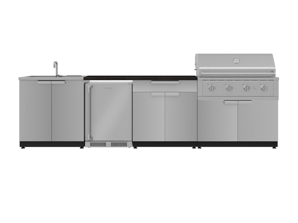 NewAge Outdoor Kitchens Stainless Steel 6-Piece Cabinet Set with Sink, Bar, Grill Cabinet, Performance Grill, Countertop and Fridge-71996-Garage Giant