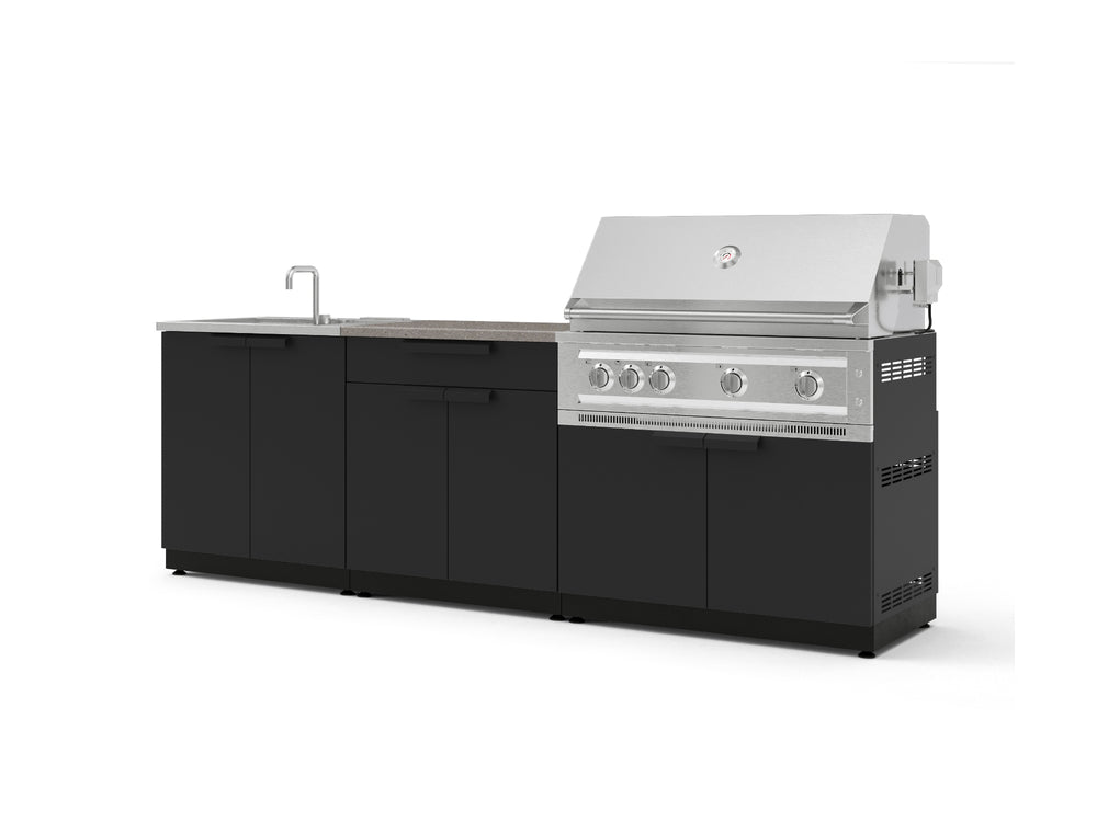 NewAge Outdoor Kitchens Stainless-Steel 5-Piece Cabinet Set with Bar, Sink, Grill Cabinet, Platinum Grill, and Countertop-73431-Garage Giant