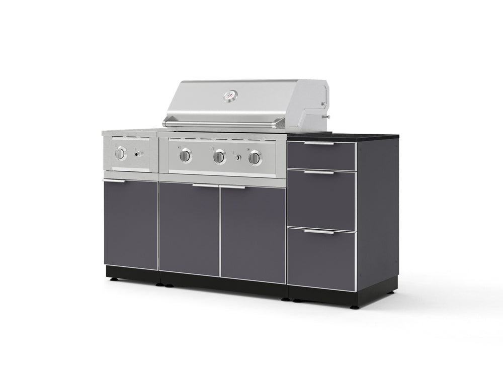 NewAge Outdoor Kitchens Outdoor Grill Island Aluminum 6-Piece Cabinet Set with 3-Drawer, Grill Cabinet, Performance Grill, Side Burner and Countertop - (Liquid Propane) | Garage Giant