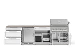 NewAge Outdoor Kitchens Stainless Steel 7-Piece Cabinet Set with 3-Drawer, Bar, Grill Cabinet, Platinum Grill, Countertop, and Stainless Steel Door Fridge-73696-Garage Giant 