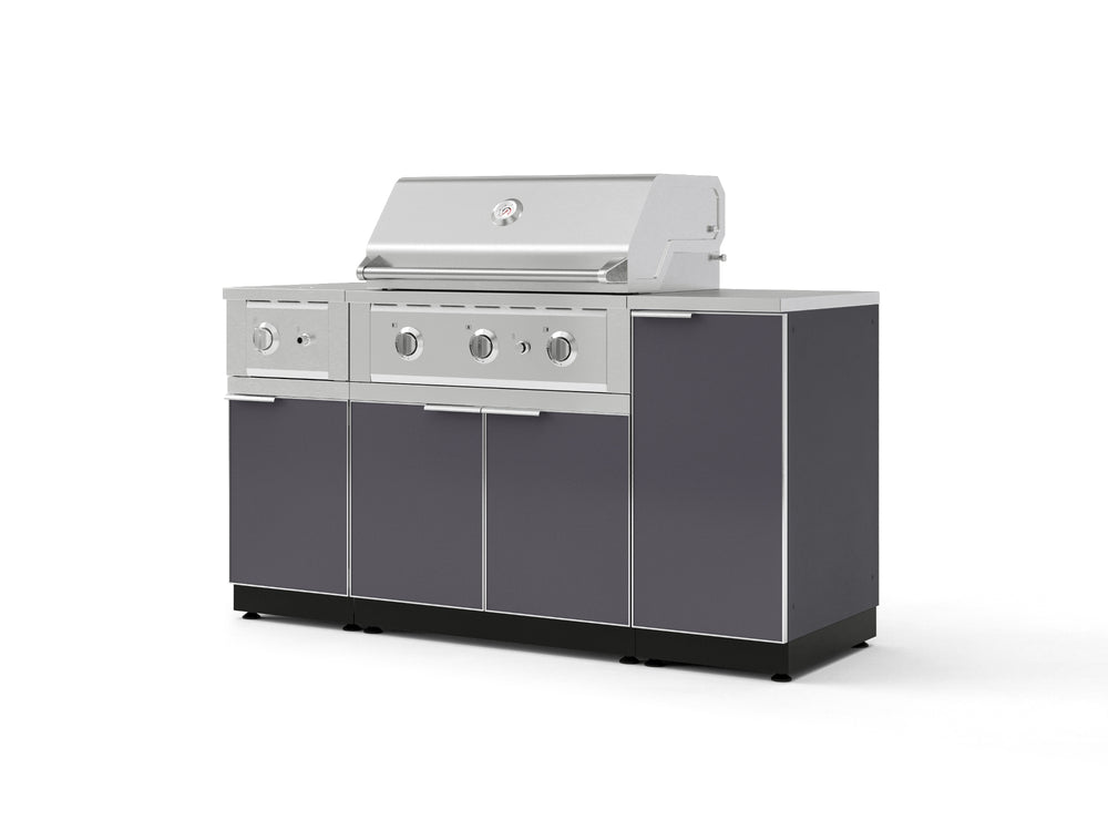 NewAge Outdoor Kitchens Outdoor Grill Island Aluminum 6-Piece Cabinet Set with 1-Door, Grill Cabinet, Performance Grill, Side Burner and Countertop-73983-Garage Giant
