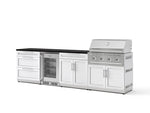 NewAge Outdoor Kitchens Stainless Steel 7-Piece Cabinet Set with 3-Drawer, Bar, Grill Cabinet, Performance Grill, Countertops, and Glass Door Fridge-73630-Garage Giant 