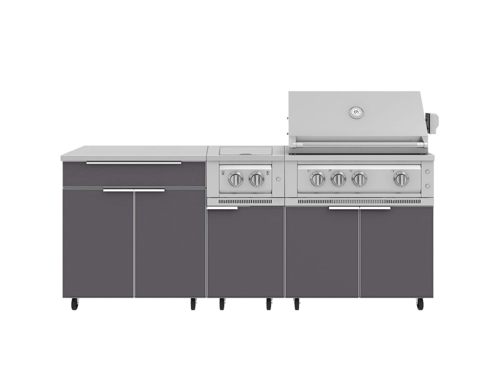 NewAge Outdoor Kitchens Aluminum 6-Piece Cabinet Set with Casters and Platinum Grill, Dual Side Burner, Bar, Grill Cabinet, Countertop-72552-Garage Giant