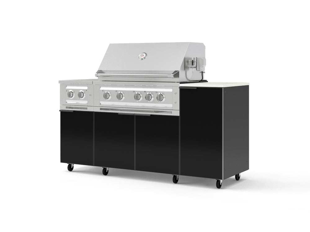 NewAge Outdoor Kitchens Outdoor Grill Island Aluminum 6-Piece Cabinet Set with Casters and 1-Door, Grill Cabinet, Platinum Grill, Dual Side Burner and Dekton in Aeris Countertop - (Liquid Propane) | Garage Giant