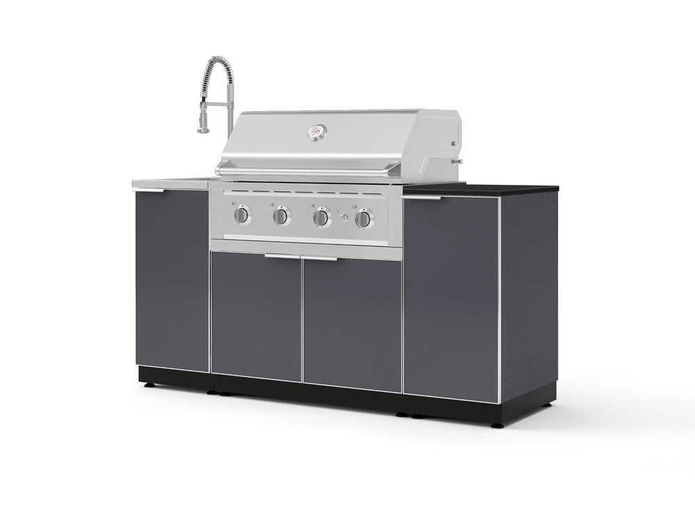 NewAge Outdoor Kitchens Outdoor Grill Island Aluminum 5-Piece Cabinet Set with Sink, 1 Door, Grill Cabinet, Performance Grill and Stainless Steel Countertop - (Liquid Propane) | Garage Giant