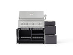 NewAge Outdoor Kitchens Outdoor Grill Island Aluminum 4-Piece Cabinet Set with 3-Drawer, Grill Cabinet, Platinum Grill and Dekton in Aeris Countertop - (Natural Gas) 