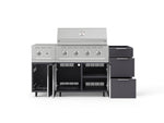 NewAge Outdoor Kitchens Outdoor Grill Island Aluminum 5-Piece Cabinet Set with Casters and 3-Drawer, Grill Cabinet, Side Burner and Performance Grill - (Liquid Propane) 