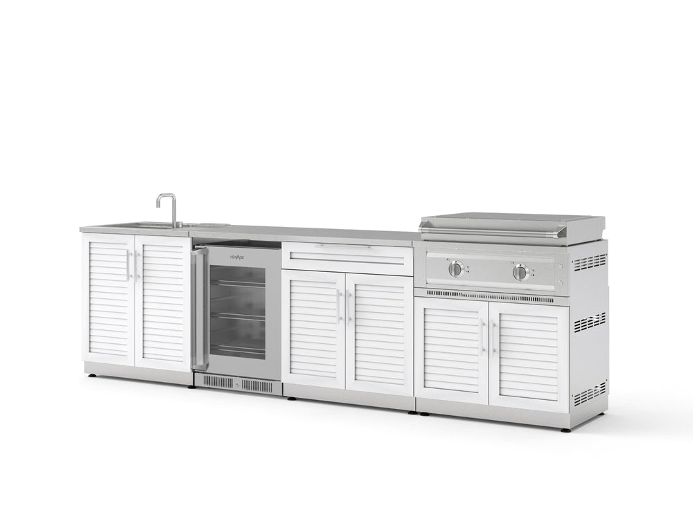 NewAge Outdoor Kitchens Stainless Stee Louvered Door 6-Piece Cabinet Set with Sink, Bar, Grill Cabinet, Platinum Griddle, Countertop and Glass Door Fridge-75127-Garage Giant