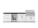 NewAge Outdoor Kitchens Stainless Steel 7-Piece Cabinet Set with 3-Drawer, Bar, Grill Cabinet, Performance Grill, Countertops, and Glass Door Fridge-73627-Garage Giant 