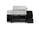 NewAge Outdoor Kitchens Outdoor Grill Island Aluminum 5-Piece Cabinet Set with Casters and 3-Drawer, Grill Cabinet, Dual Side Burner and Platinum Grill - (Liquid Propane) 