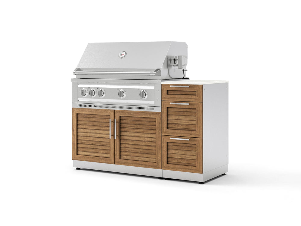NewAge Outdoor Kitchens Outdoor Grill Island Stainless-Steel Louvered Doors 4-Piece Cabinet Set with 3-Drawer, Grill Cabinet, Platinum Grill and Dekton in Aeris Countertop - (Natural Gas) | Garage Giant