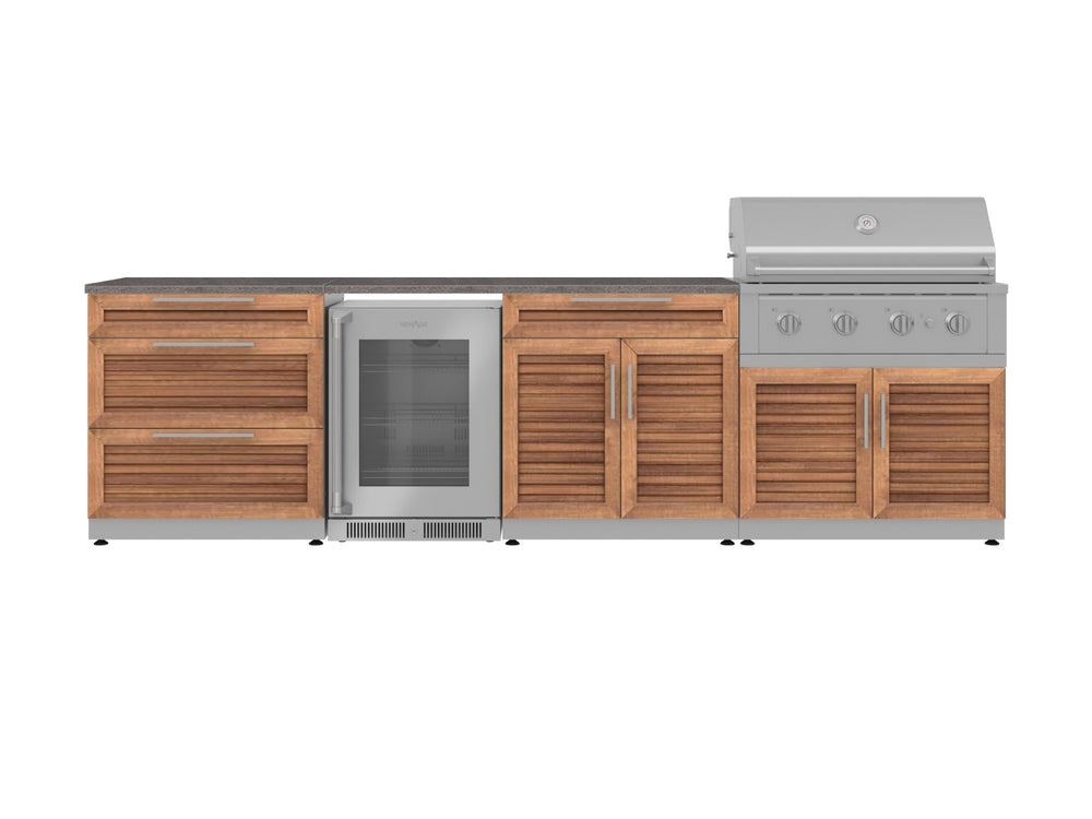 NewAge Outdoor Kitchens Stainless Steel 7-Piece Cabinet Set with 3-Drawer, Bar, Grill Cabinet, Performance Grill, Countertop, and Fridge-71962-Garage Giant