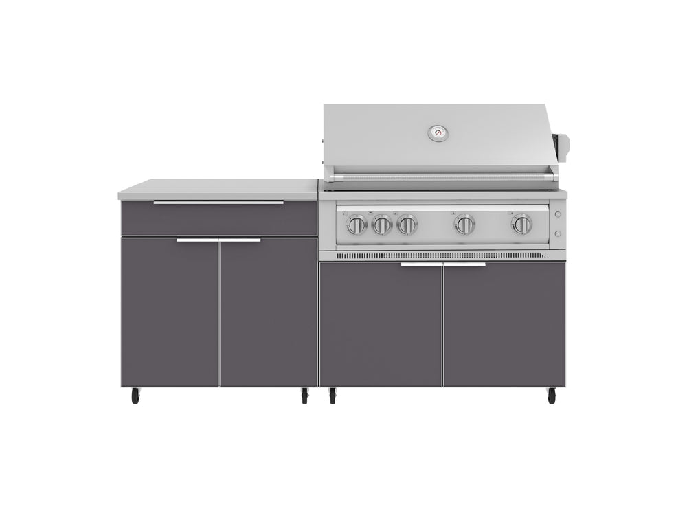 NewAge Outdoor Kitchens Aluminum 4-Piece Cabinet Set with Casters and Bar, Grill Cabinet, Platinum Grill, and Countertop-72413-Garage Giant