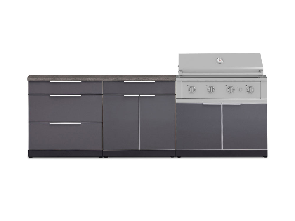 NewAge Outdoor Kitchens Aluminum 5-Piece Cabinet Set With 3 Drawer, Bar, Grill Cabinet, Performance Grill and Countertop-71194-Garage Giant