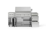 NewAge Outdoor Kitchens Outdoor Grill Island Stainless-Steel 5-Piece Cabinet Set with Casters and 3-Drawer, Grill Cabinet, Dual Side Burner and Platinum Grill - (Liquid Propane) 