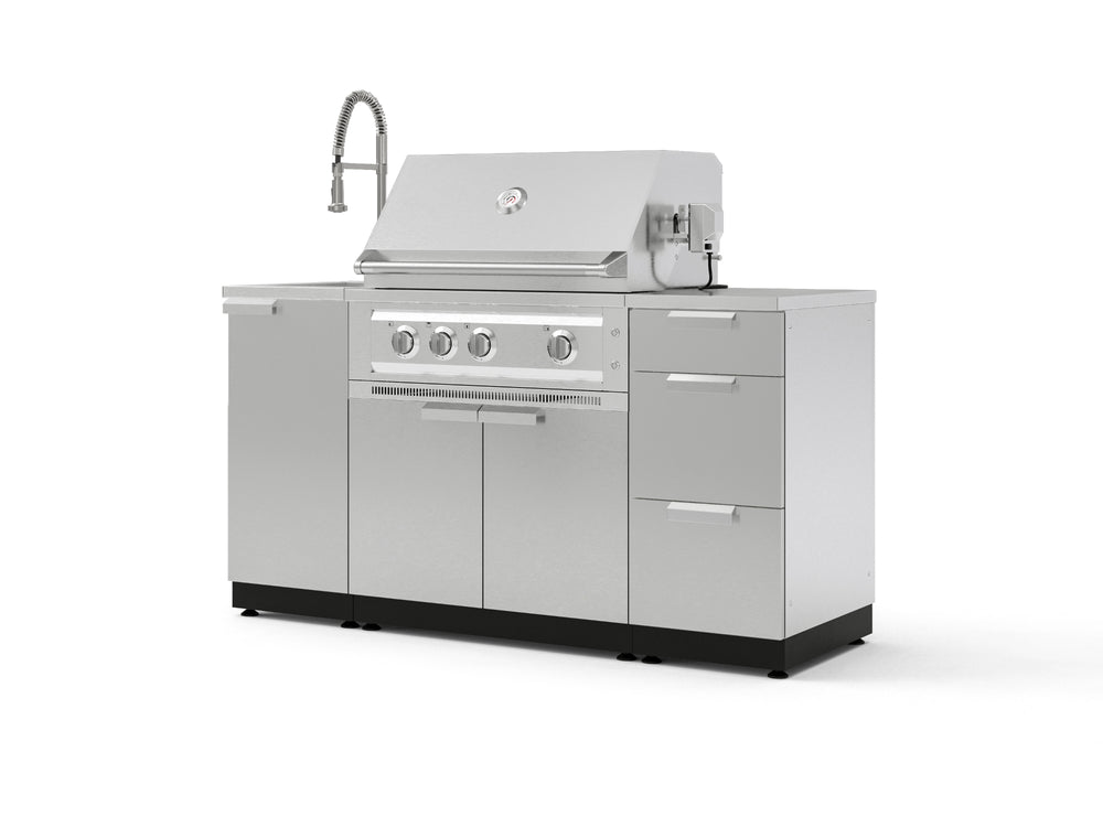 NewAge Outdoor Kitchens Outdoor Grill Island Stainless-Steel 5-Piece Cabinet Set with Sink, 3 Drawer, Grill Cabinet, Platinum Grill and Stainless Steel Countertop-75568-Garage Giant