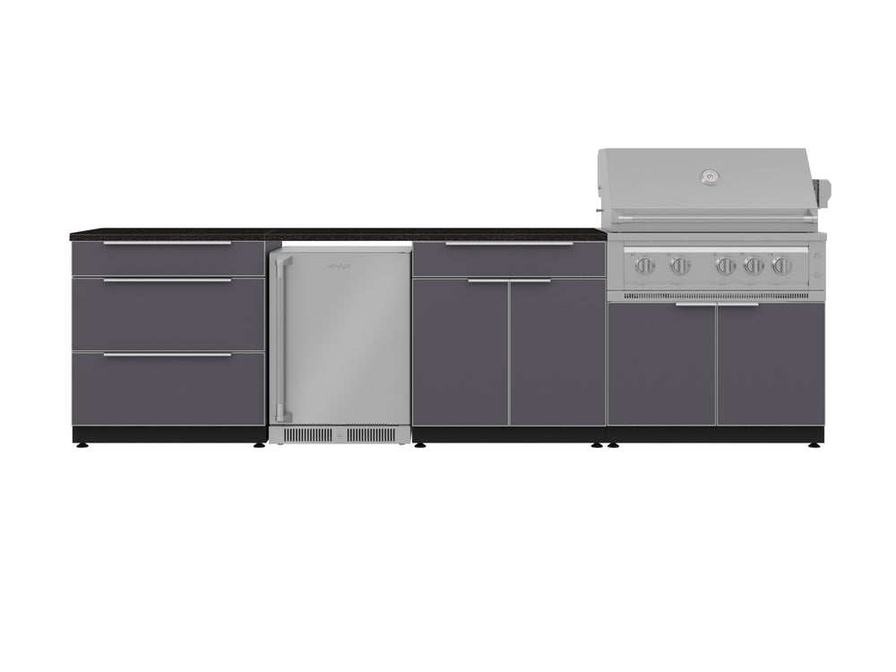NewAge Outdoor Kitchens Aluminum 7-Piece Cabinet Set with 3-Drawer, Bar, Grill Cabinet, Platinum Grill, Countertops and Fridge-71836-Garage Giant