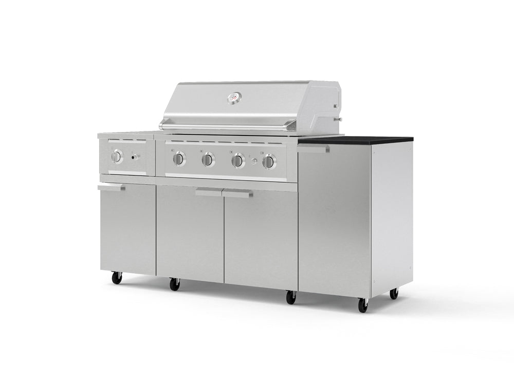 NewAge Outdoor Kitchens Outdoor Grill Island Stainless-Steel 6-Piece Cabinet Set with Casters and 1-Door, Grill Cabinet, Performance Grill, Side Burner and Dekton in Sirius Countertop - (Liquid Propane) | Garage Giant
