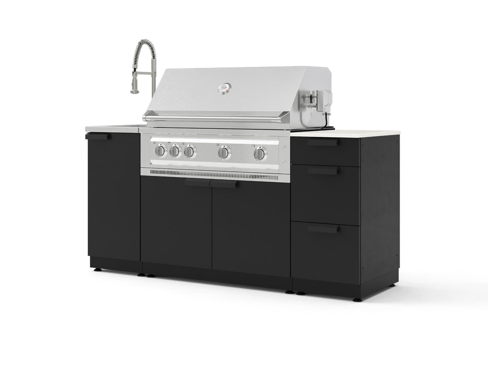 NewAge Outdoor Kitchens Outdoor Grill Island Stainless-Steel 5-Piece Cabinet Set with Sink, 3 Drawer, Grill Cabinet, Platinum Grill and Stainless Steel Countertop - (Liquid Propane) | Garage Giant