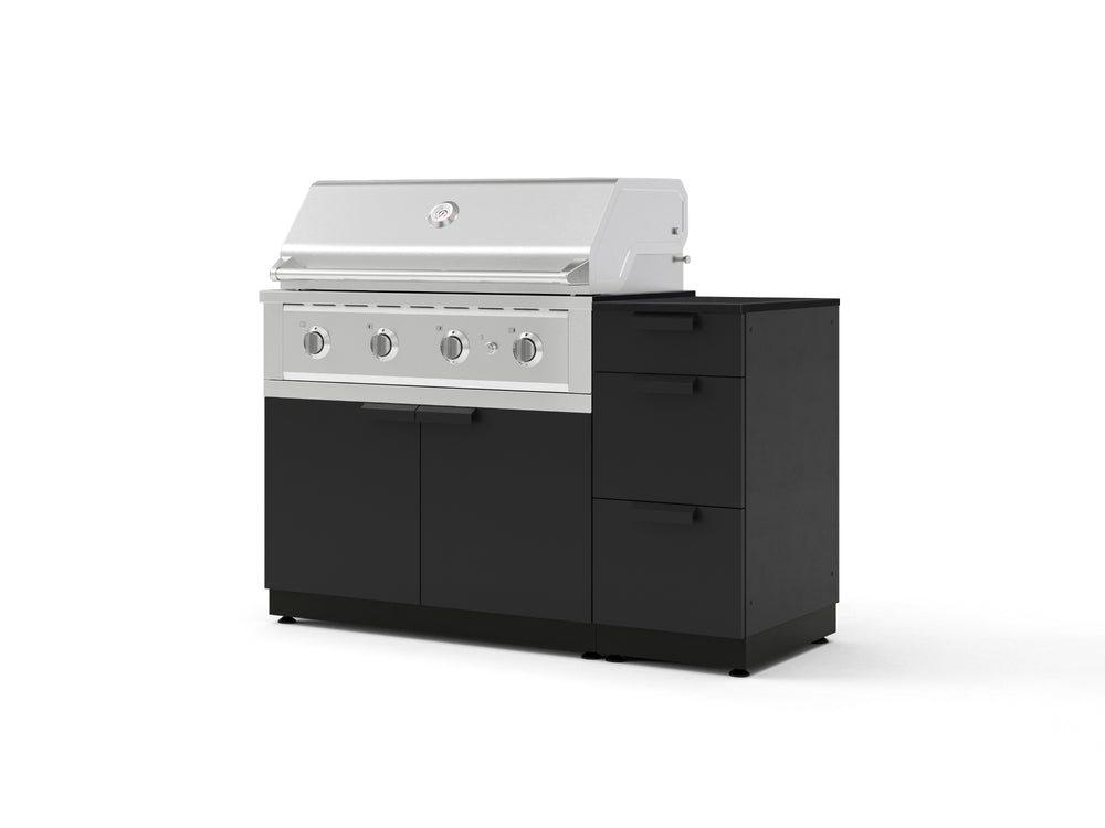 NewAge Outdoor Kitchens Outdoor Grill Island Stainless-Steel 4-Piece Cabinet Set with 3-Drawer, Grill Cabinet, Performance Grill and Dekton in Sirius Countertop - (Natural Gas) | Garage Giant