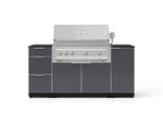 NewAge Outdoor Kitchens Outdoor Grill Island Aluminum 6-Piece Cabinet Set with 1 Door, 3 Drawer, Grill Cabinet, Platinum Grill and Dekton in Sirius Countertops - (Liquid Propane) 