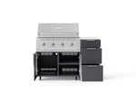 NewAge Outdoor Kitchens Outdoor Grill Island Aluminum 4-Piece Cabinet Set with Casters and 3-Drawer, Grill Cabinet, Performance Grill and Dekton in Aeris Countertop - (Liquid Propane) 