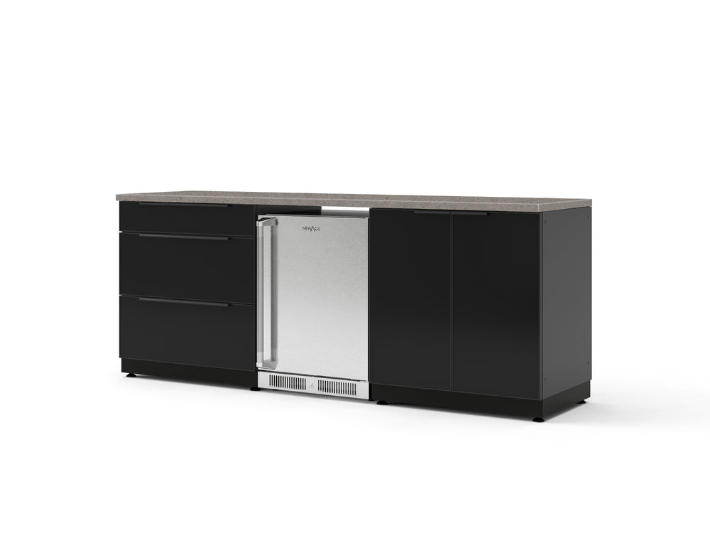 NewAge Outdoor Kitchens Aluminum 5-Piece Cabinet Set with 3-Drawer, 2-Door Cabinet, Countertops and Stainless Steel Door Fridge-73860-Garage Giant