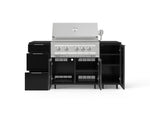NewAge Outdoor Kitchens Outdoor Grill Island Aluminum 6-Piece Cabinet Set with Casters 1 Door, 3 Drawer, Grill Cabinet, Platinum Grill and Dekton in Sirius Countertops - (Liquid Propane) 