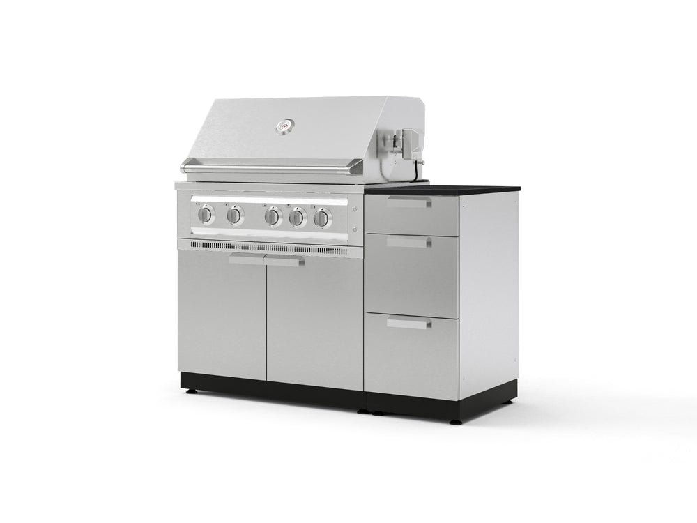 NewAge Outdoor Kitchens Outdoor Grill Island Stainless-Steel 4-Piece Cabinet Set with 3-Drawer, Grill Cabinet, Platinum Grill and Dekton in Sirius Countertop - (Natural Gas) | Garage Giant