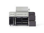 NewAge Outdoor Kitchens Outdoor Grill Island Aluminum 6-Piece Cabinet Set with Casters and 3-Drawer, Grill Cabinet, Platinum Grill, Dual Side Burner and Dekton in Sirius Countertop - (Liquid Propane) 