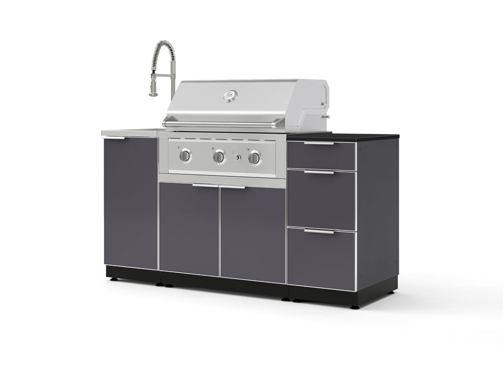NewAge Outdoor Kitchens Outdoor Grill Island Aluminum 5-Piece Cabinet Set with Sink, 3 Drawer, Grill Cabinet, Performance Grill and Stainless Steel Countertop - (Liquid Propane) | Garage Giant