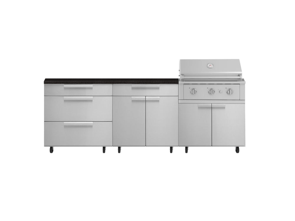 NewAge Outdoor Kitchens Stainless Steel 5-Piece Cabinet Set with Casters and 3 Drawer, Bar, Grill Cabinet, Performance Grill, Countertop-72579-Garage Giant