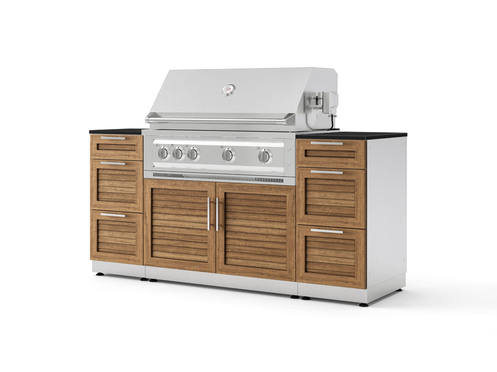 NewAge Outdoor Kitchens Outdoor Grill Island Stainless-Steel Louvered Doors 6-Piece Cabinet Set with 3 Drawers, Grill Cabinet, Platinum Grill and Dekton in Sirius Countertops - (Natural Gas) | Garage Giant