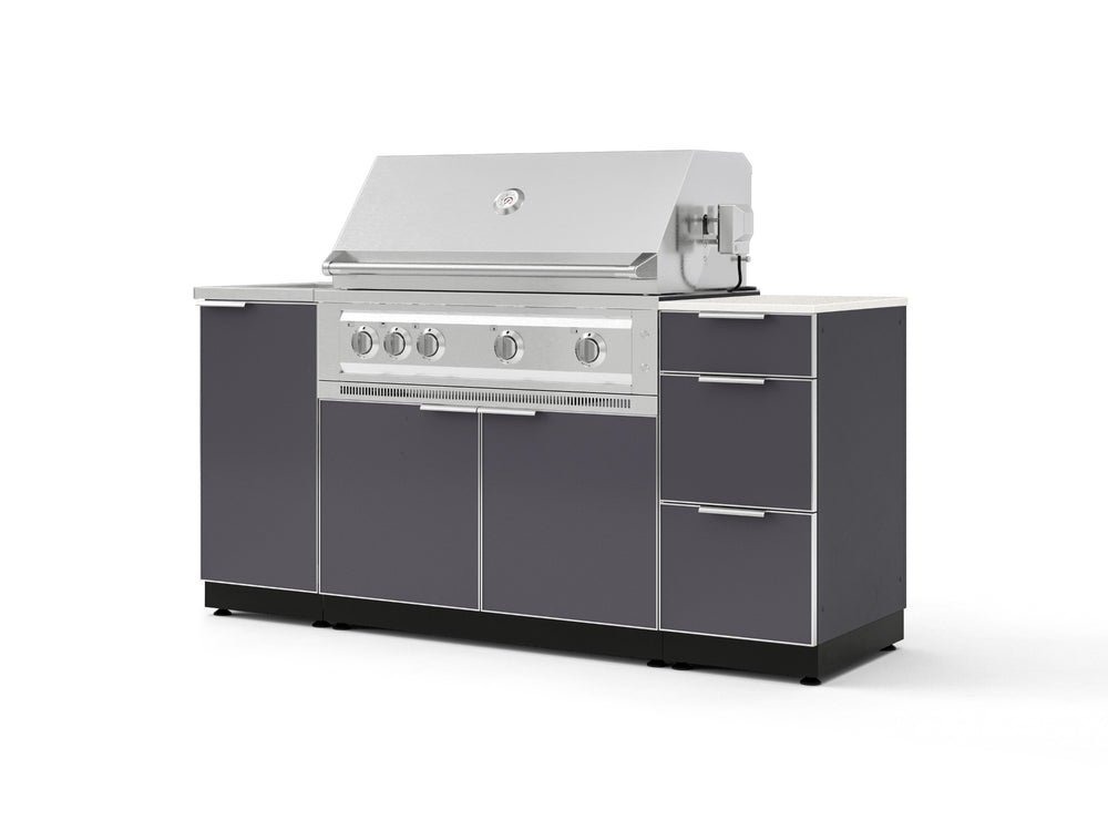 NewAge Outdoor Kitchens Outdoor Grill Island Aluminum 5-Piece Cabinet Set with Sink, 3 Drawer, Grill Cabinet, Platinum Grill and Stainless Steel Countertop - (Liquid Propane) | Garage Giant