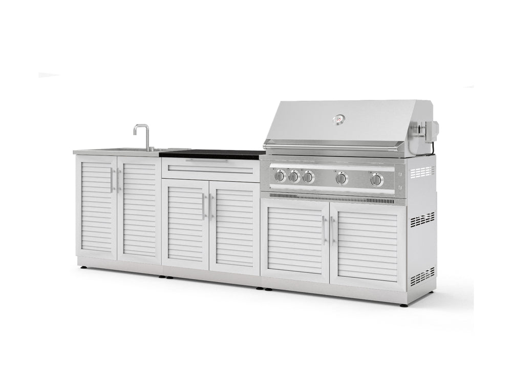 NewAge Outdoor Kitchens Stainless-Steel 5-Piece Cabinet Set with Bar, Sink, Grill Cabinet, Platinum Grill, and Countertop-73404-Garage Giant