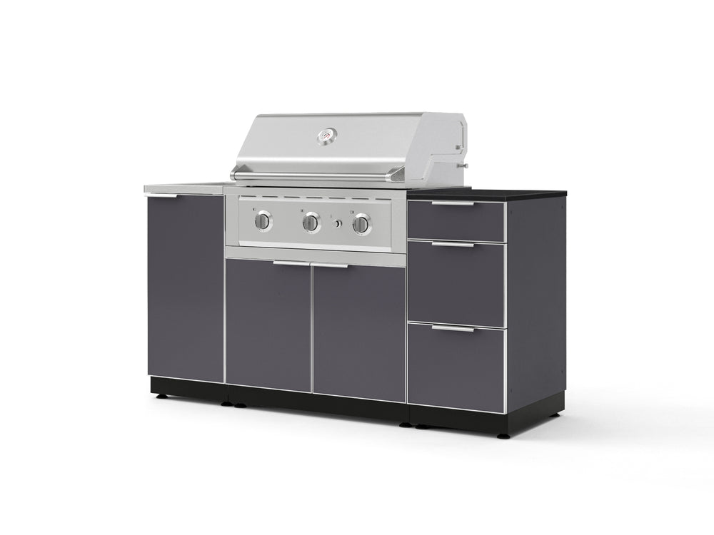 NewAge Outdoor Kitchens Outdoor Grill Island Aluminum 5-Piece Cabinet Set with Sink, 3 Drawer, Grill Cabinet, Performance Grill and Stainless Steel Countertop - (Liquid Propane) | Garage Giant