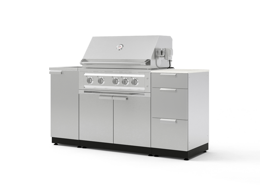 NewAge Outdoor Kitchens Outdoor Grill Island Stainless-Steel 5-Piece Cabinet Set with Sink, 3 Drawer, Grill Cabinet, Platinum Grill and Stainless Steel Countertop - (Liquid Propane) | Garage Giant