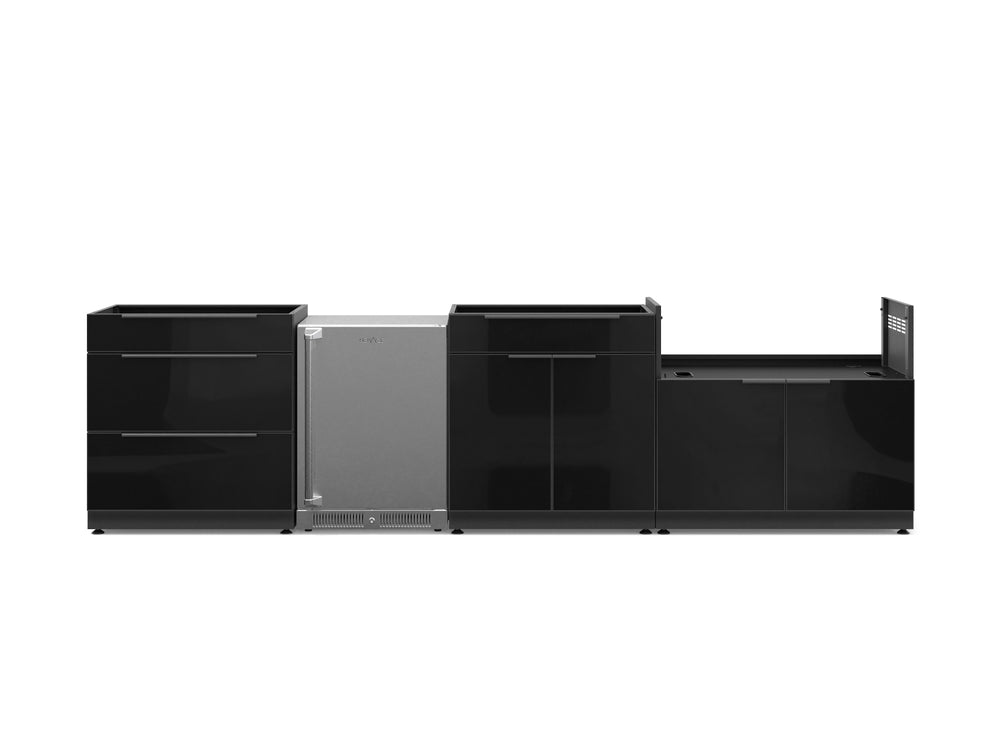 NewAge Outdoor Kitchens Aluminum 4-Piece Cabinet Set with 3-Drawer, Bar, Grill Cabinet and Stainless Steel Door Fridge-71382-Garage Giant