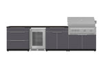 NewAge Outdoor Kitchens Aluminum 7-Piece Cabinet Set with 3-Drawer, Bar, Grill Cabinet, Platinum Grill, Countertops and Fridge-71849-Garage Giant 