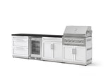 NewAge Outdoor Kitchens Stainless Steel 7-Piece Cabinet Set with 3-Drawer, Bar, Grill Cabinet, Platinum Grill, Countertop, and Glass Door Fridge-73635-Garage Giant 