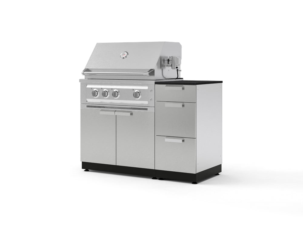 NewAge Outdoor Kitchens Outdoor Grill Island Stainless-Steel 4-Piece Cabinet Set with 3-Drawer, Grill Cabinet, Platinum Grill and Dekton in Sirius Countertop - (Natural Gas) | Garage Giant