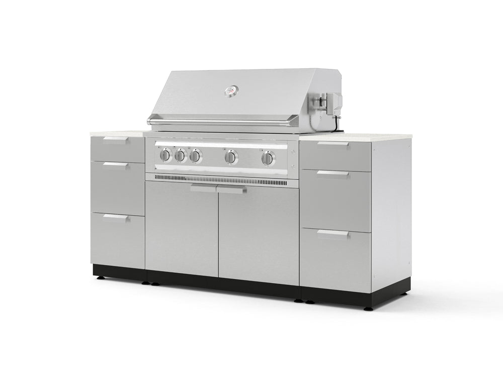 NewAge Outdoor Kitchens Outdoor Grill Island Stainless-Steel 6-Piece Cabinet Set with 3 Drawers, Grill Cabinet, Platinum Grill and Dekton in Aeris Countertops - (Liquid Propane) | Garage Giant