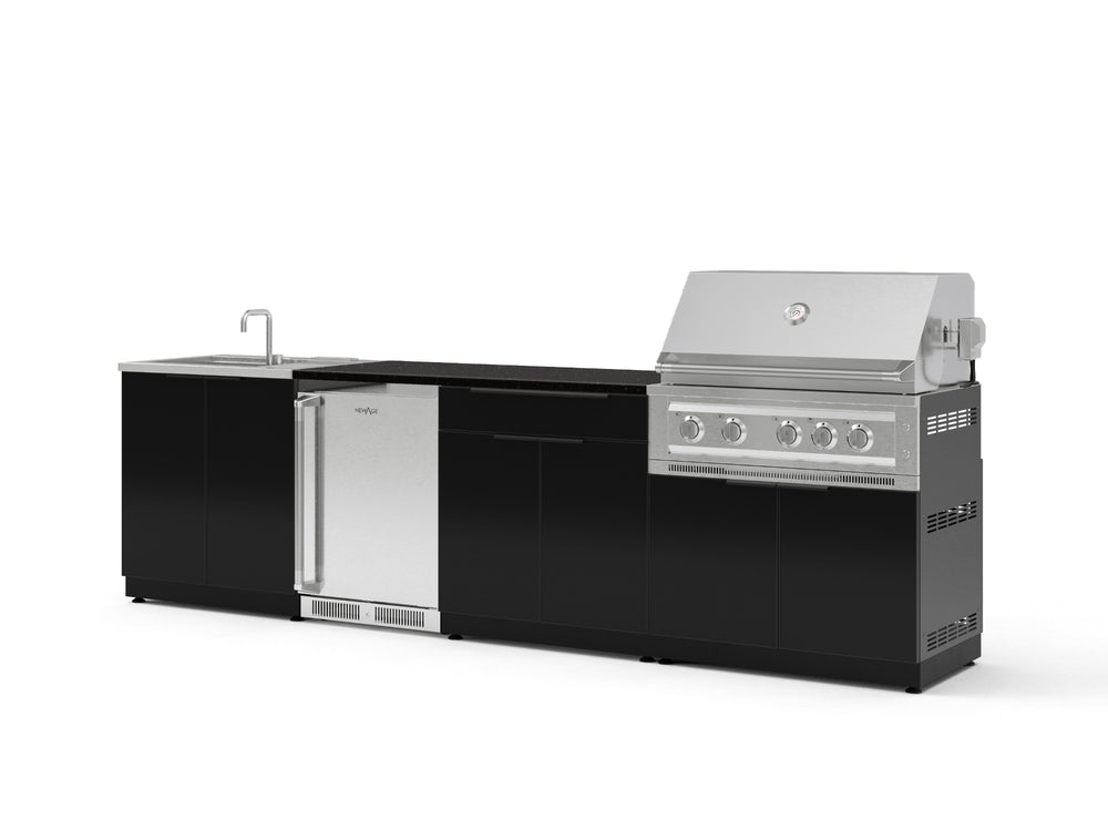 NewAge Outdoor Kitchens Aluminum 6-Piece Cabinet Set with Sink, Bar, Grill Cabinet, Platinum Grill, Countertop and Stainless Steel Door Fridge-73717-Garage Giant