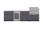 NewAge Outdoor Kitchens Aluminum 7-Piece Cabinet Set with 3-Drawer, Bar, Grill Cabinet, Platinum Grill, Countertops and Fridge-71916-Garage Giant 