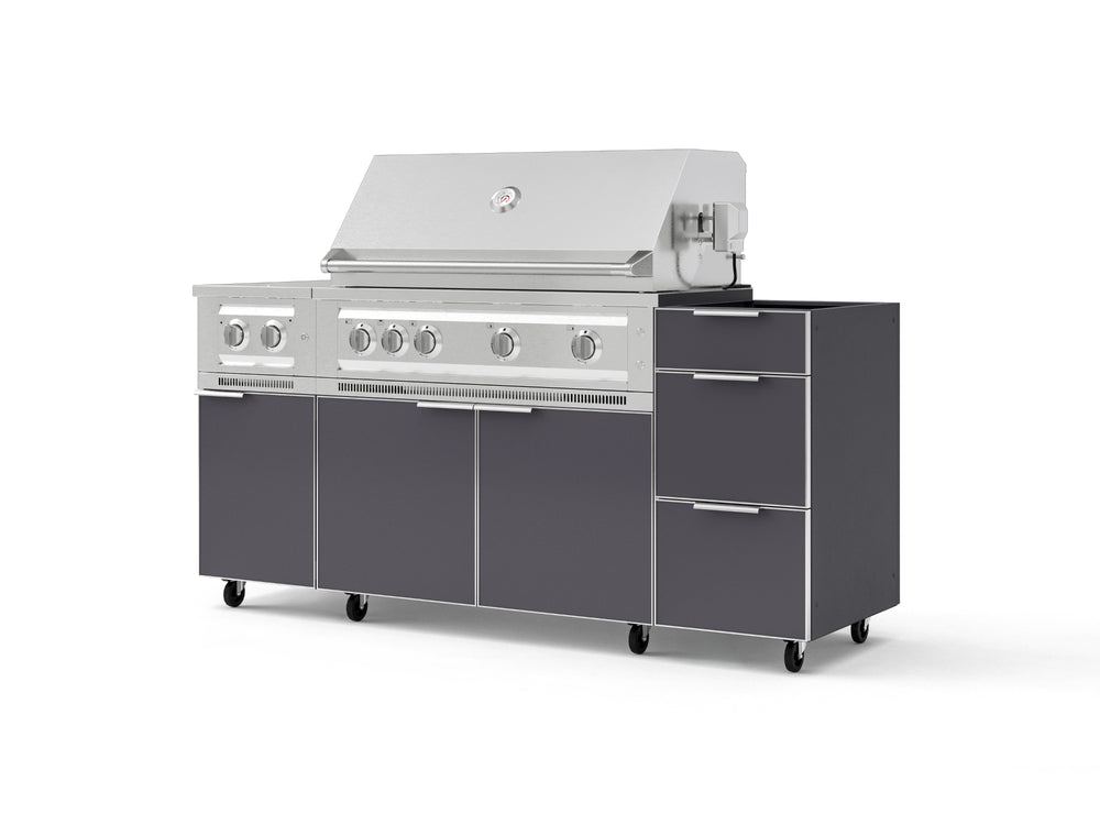 NewAge Outdoor Kitchens Outdoor Grill Island Aluminum 5-Piece Cabinet Set with Casters and 3-Drawer, Grill Cabinet, Dual Side Burner and Platinum Grill - (Liquid Propane)-92985-Garage Giant