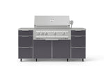 NewAge Outdoor Kitchens Outdoor Grill Island Aluminum 6-Piece Cabinet Set with Casters 3 Drawers, Grill Cabinet, Platinum Grill, Countertops-74931-Garage Giant 