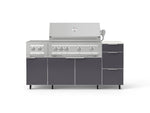 NewAge Outdoor Kitchens Outdoor Grill Island Aluminum 6-Piece Cabinet Set with Casters and 3-Drawer, Grill Cabinet, Platinum Grill, Dual Side Burner and Dekton in Aeris Countertop - (Liquid Propane) 