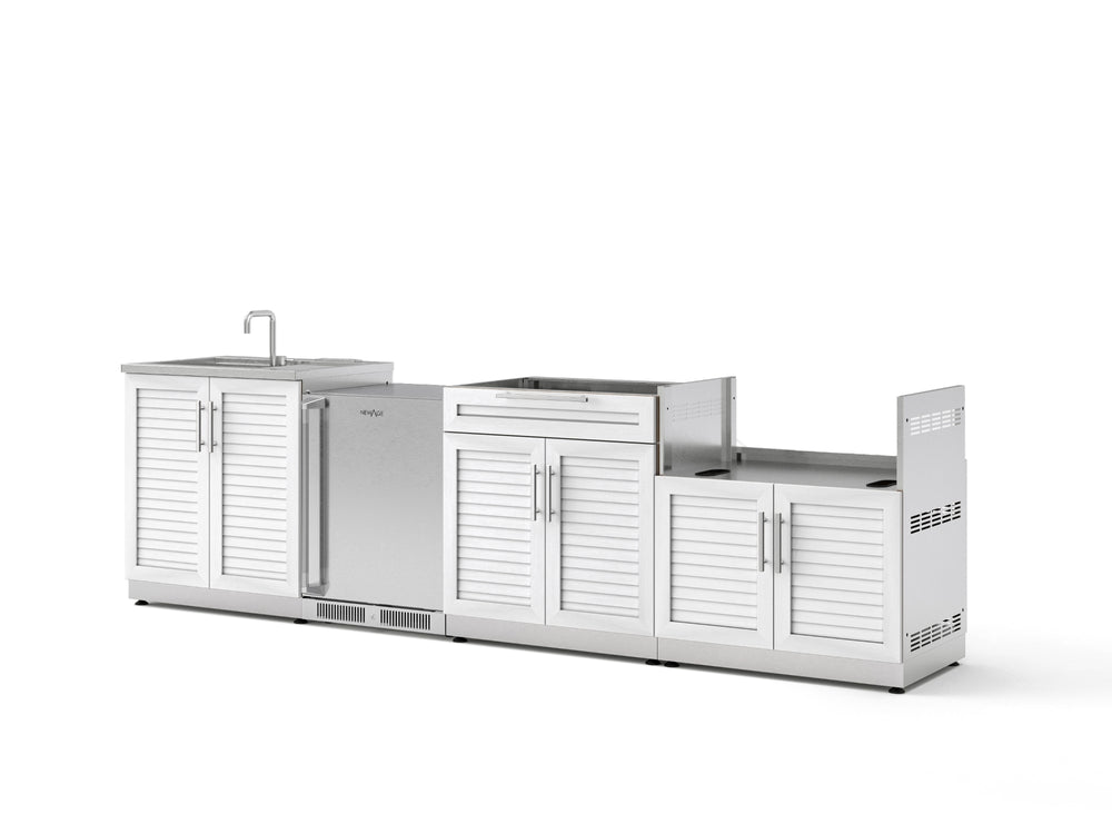 NewAge Outdoor Kitchens Stainless Steel 4-Piece Cabinet Set with Sink, Bar, Grill Cabinet and Stainless Steel Door Fridge-71500-Garage Giant